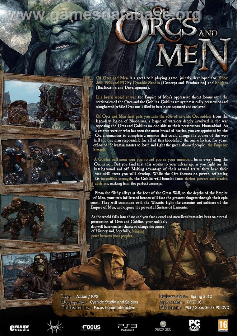 Of Orcs And Men - Microsoft Windows - Artwork - Box Back
