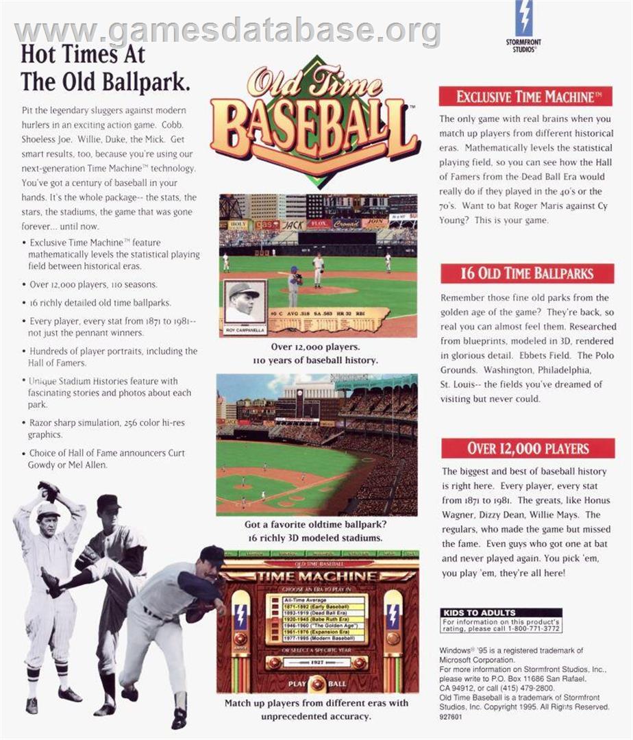 Old Time Baseball - Microsoft Windows - Artwork - Box Back