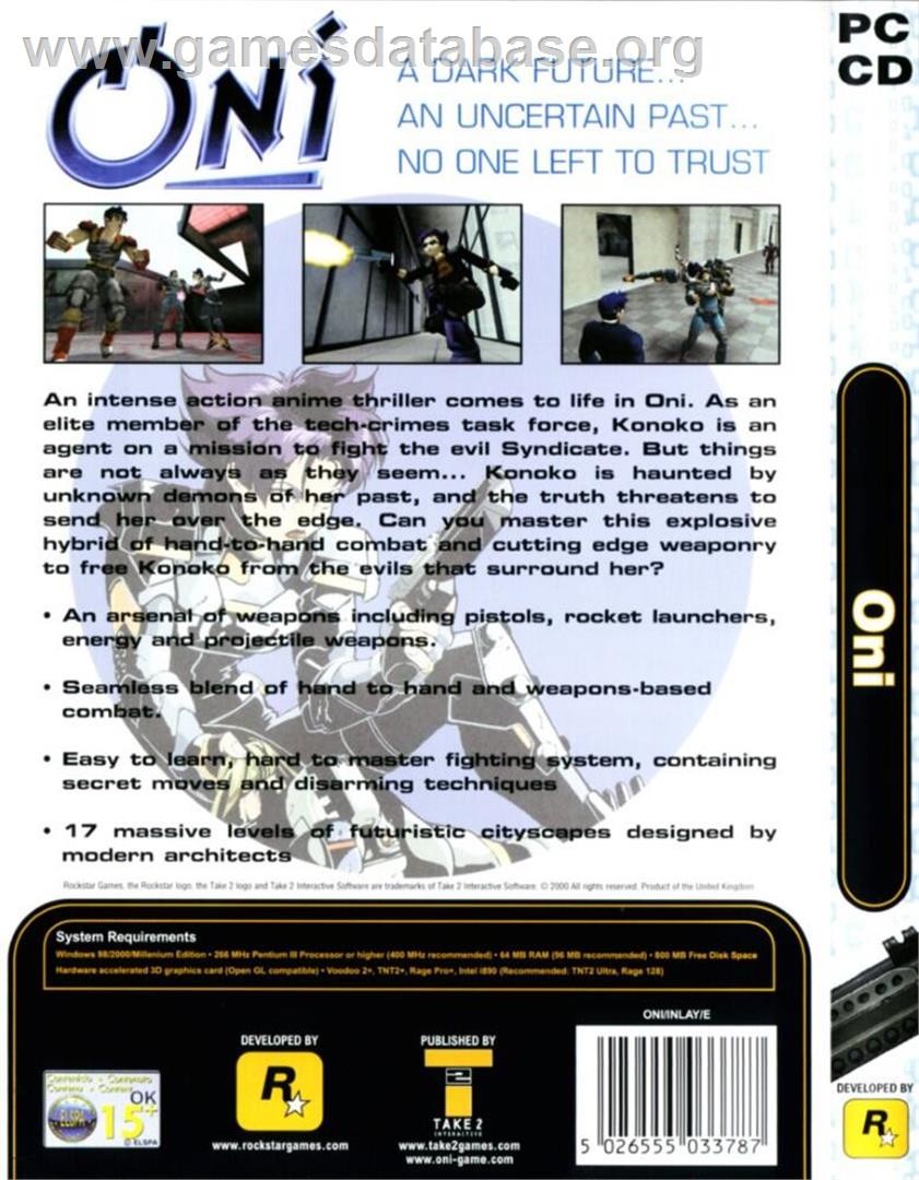 Oni - Microsoft Windows - Artwork - Box Back