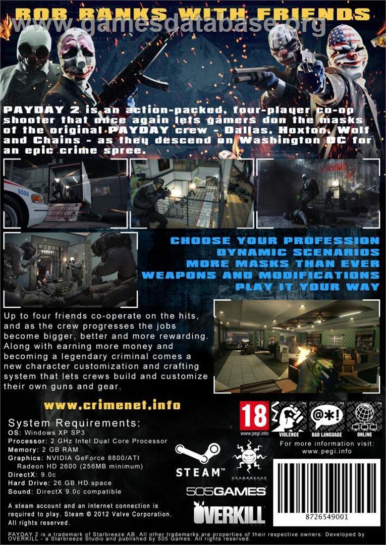 Payday 2 - Microsoft Windows - Artwork - Box Back
