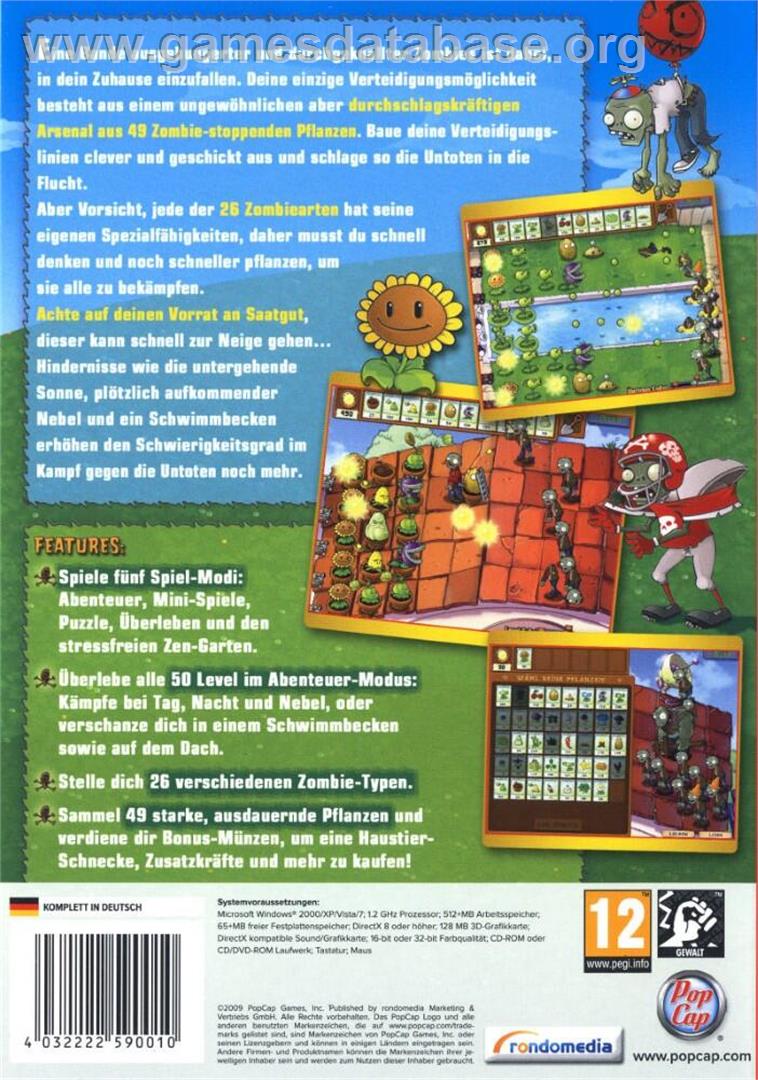 Plants vs. Zombies (Limited Edition) - Microsoft Windows - Artwork - Box Back