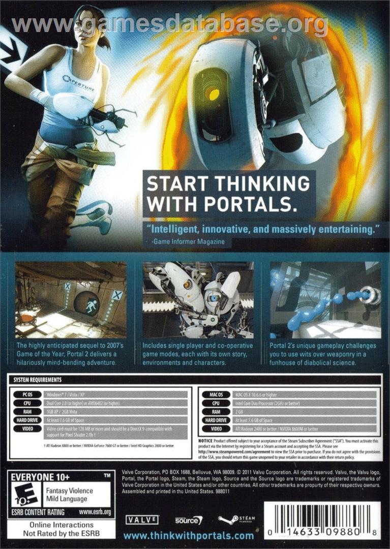 Portal 2 - Microsoft Windows - Artwork - Box Back