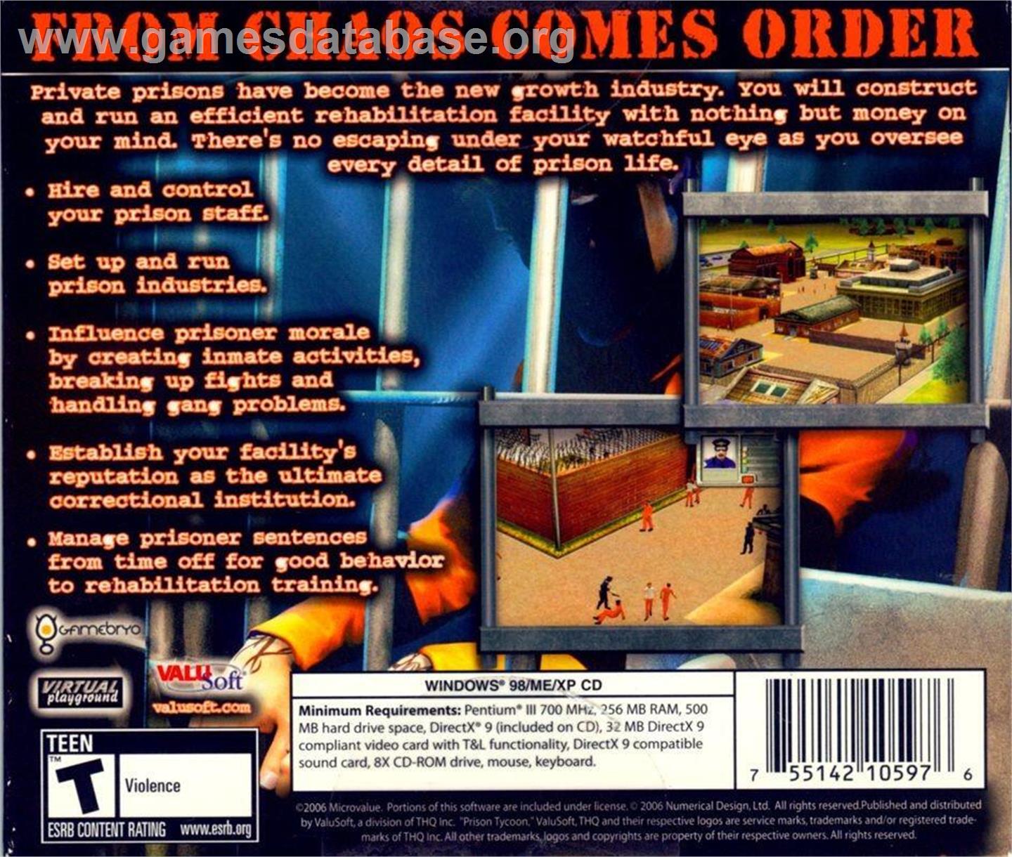 Prison Tycoon - Microsoft Windows - Artwork - Box Back