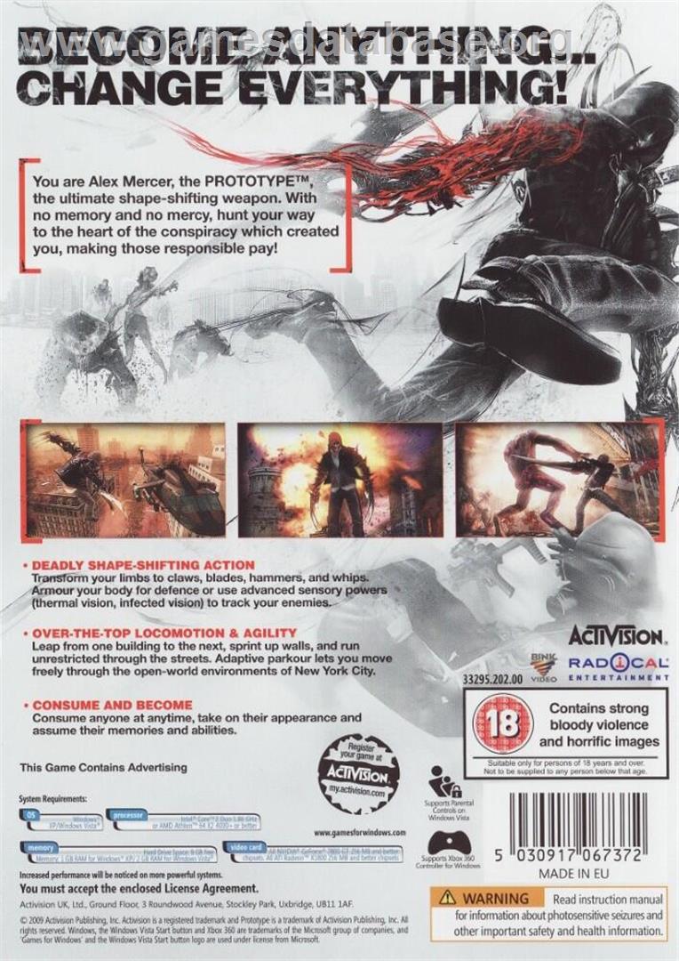Prototype - Microsoft Windows - Artwork - Box Back
