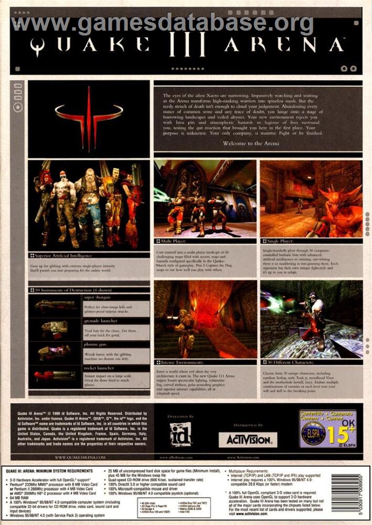Quake 3 - Arena - Microsoft Windows - Artwork - Box Back