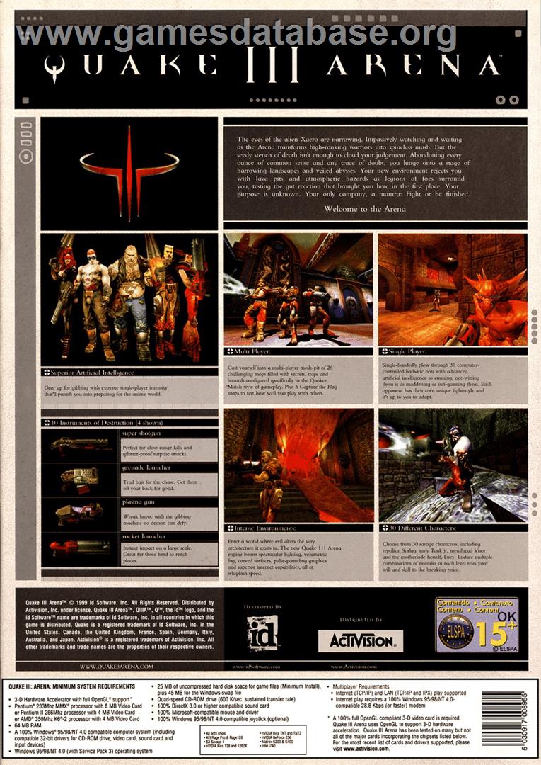 Quake III Arena - Microsoft Windows - Artwork - Box Back