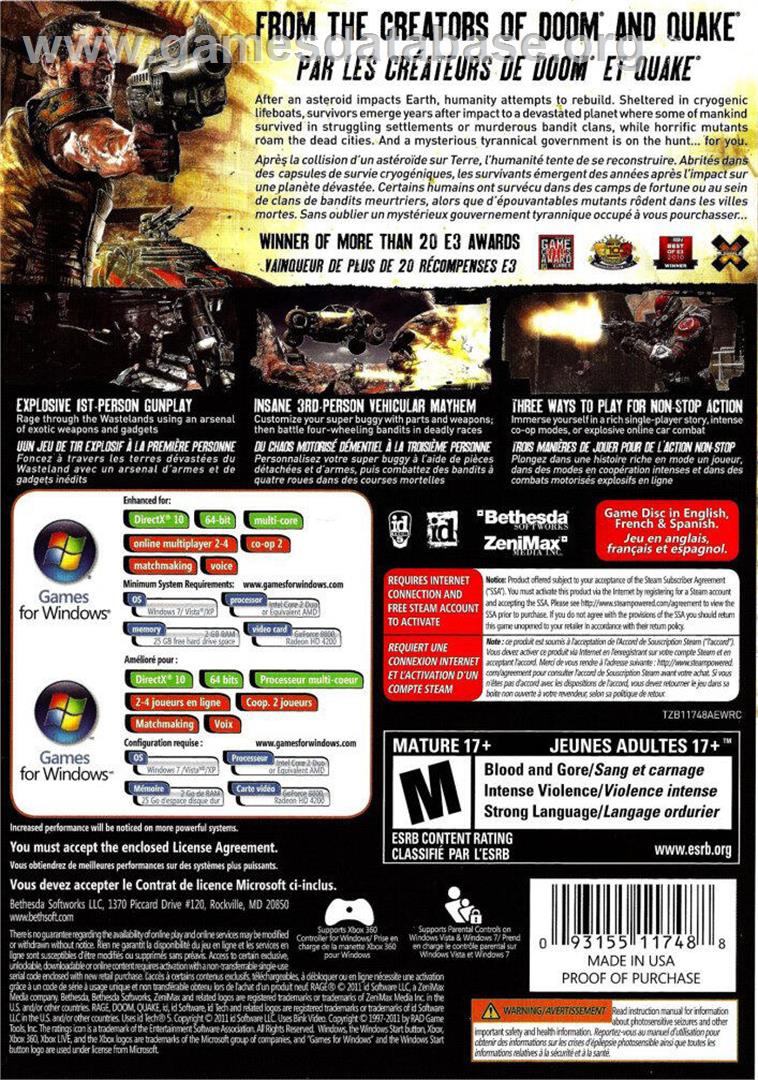 Rage (Anarchy Edition) - Microsoft Windows - Artwork - Box Back