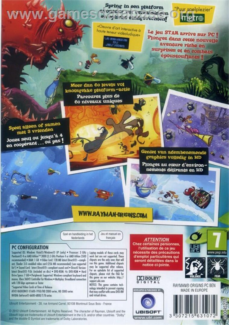 Rayman Origins - Microsoft Windows - Artwork - Box Back