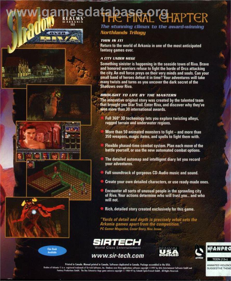 Realms of Arkania 3 - Shadows over Riva - Microsoft Windows - Artwork - Box Back