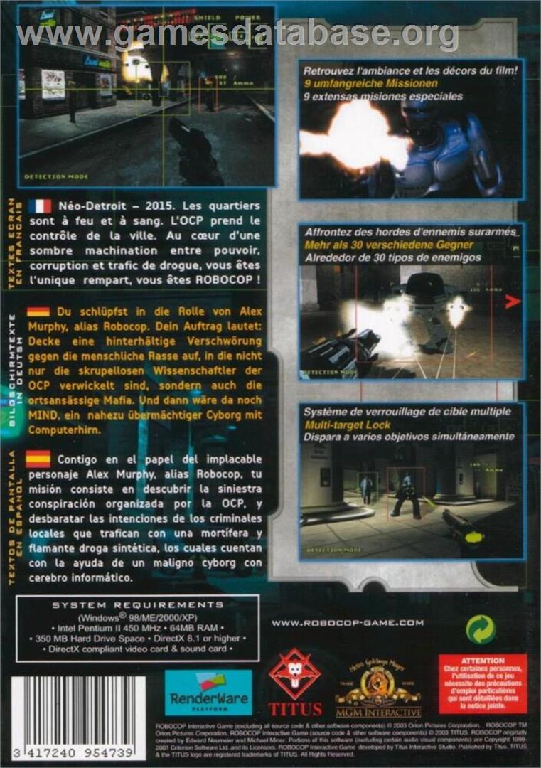 RoboCop - Microsoft Windows - Artwork - Box Back