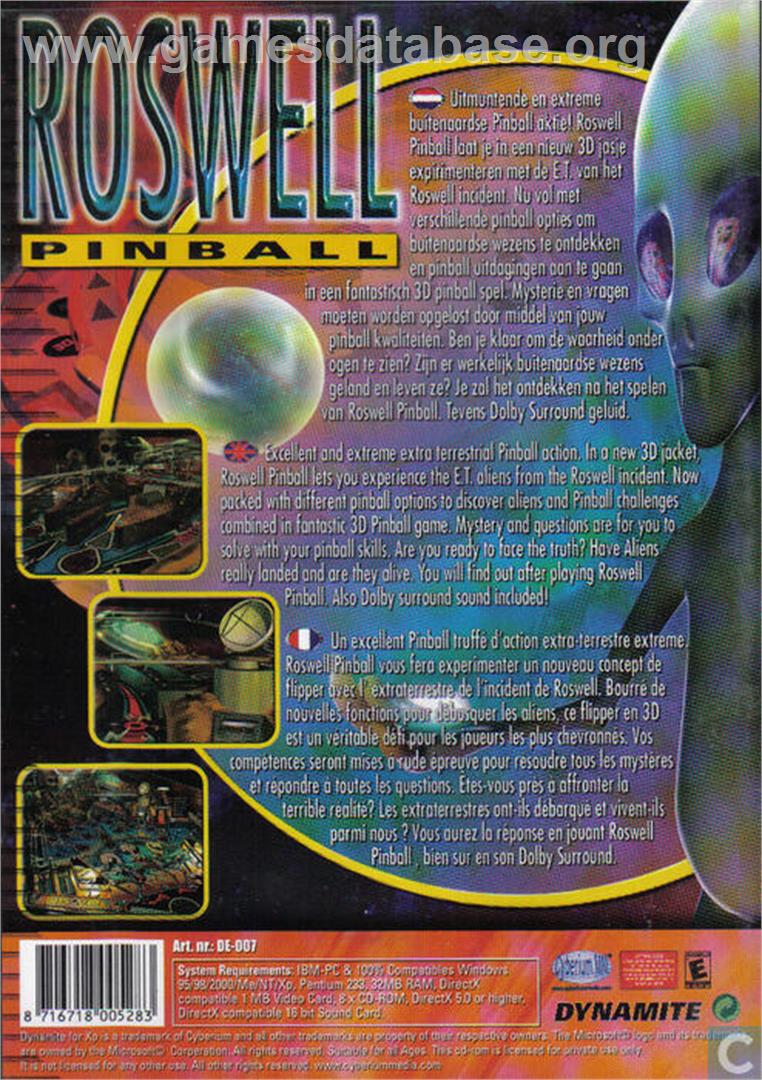 Roswell Pinball - Microsoft Windows - Artwork - Box Back