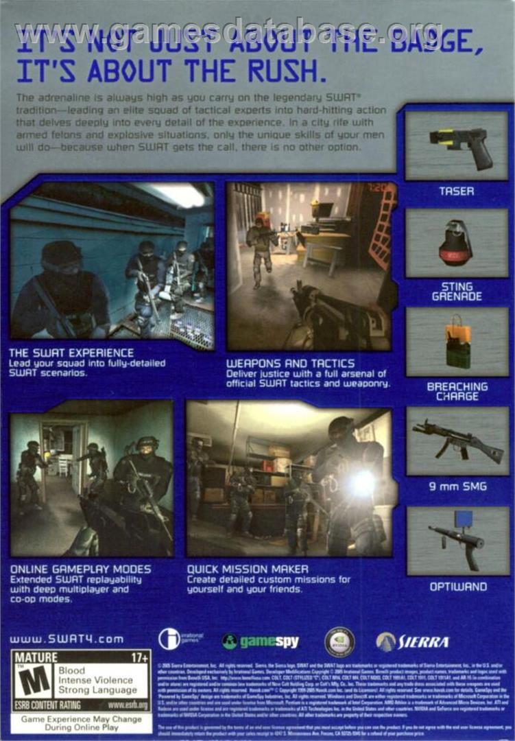SWAT 4 - Microsoft Windows - Artwork - Box Back