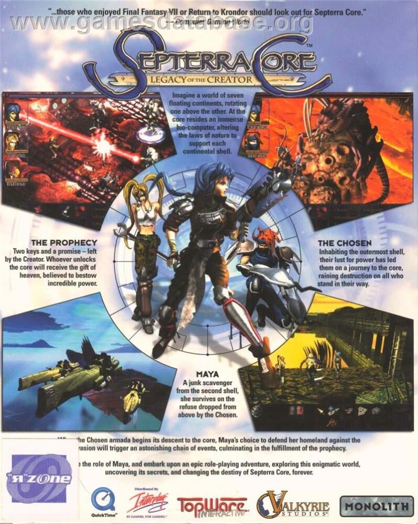 Septerra Core - Legacy of the Creator - Microsoft Windows - Artwork - Box Back