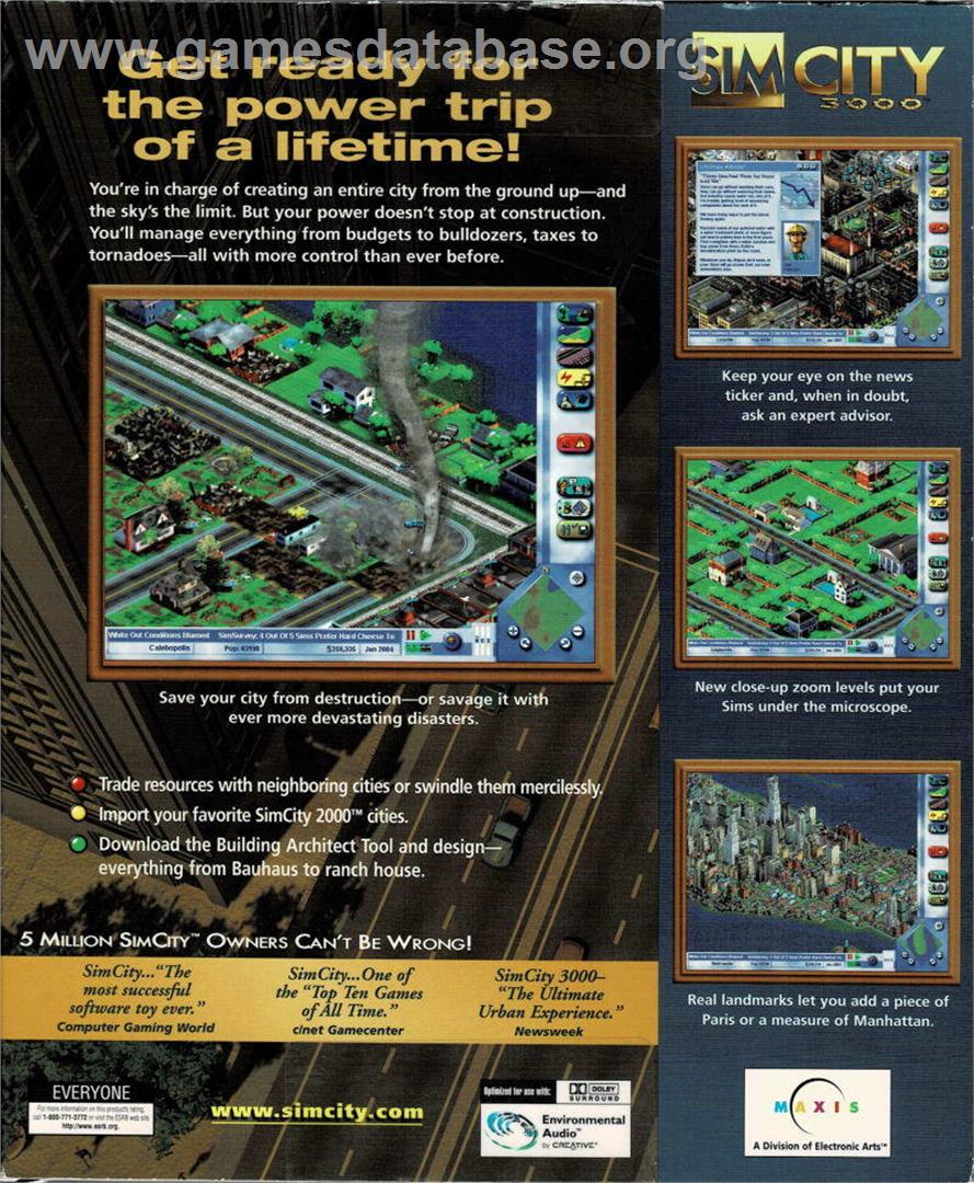 SimCity 3000 - Microsoft Windows - Artwork - Box Back