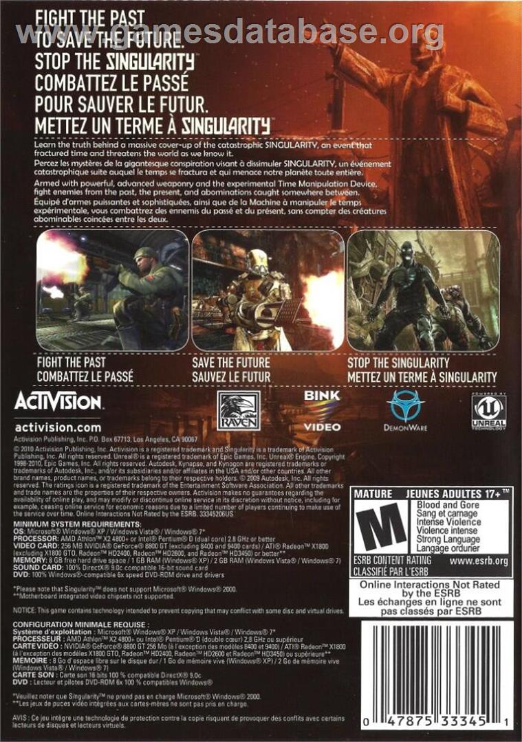 Singularity - Microsoft Windows - Artwork - Box Back