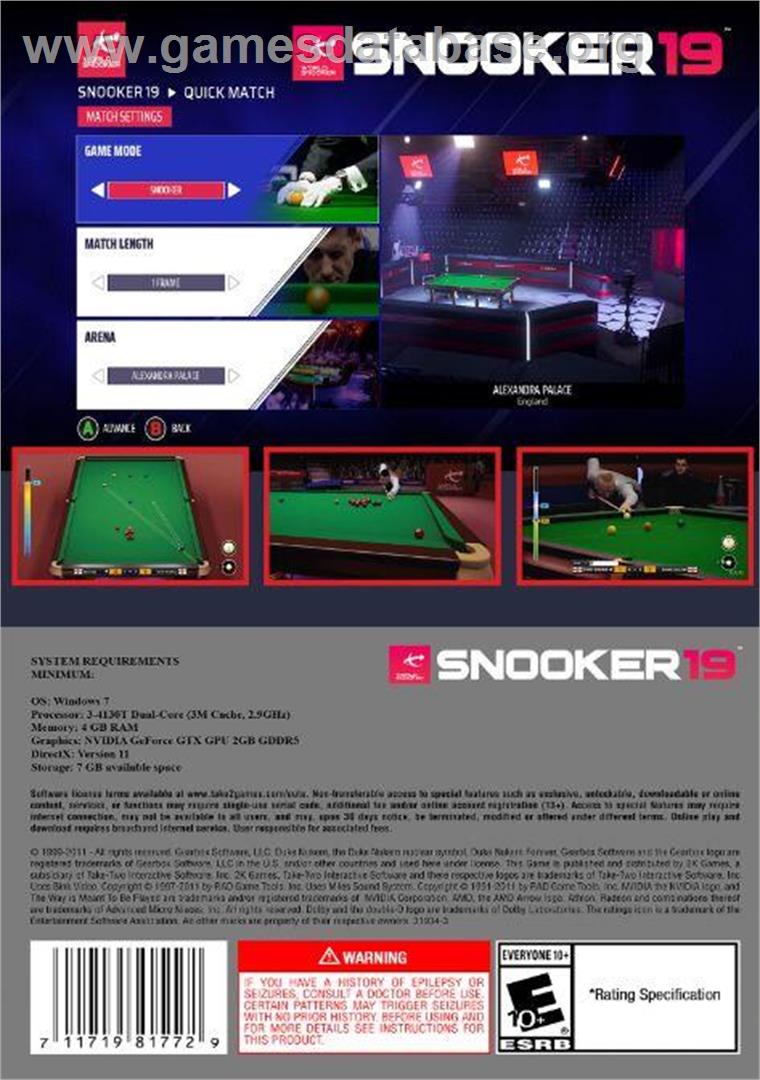 Snooker 19 - Microsoft Windows - Artwork - Box Back