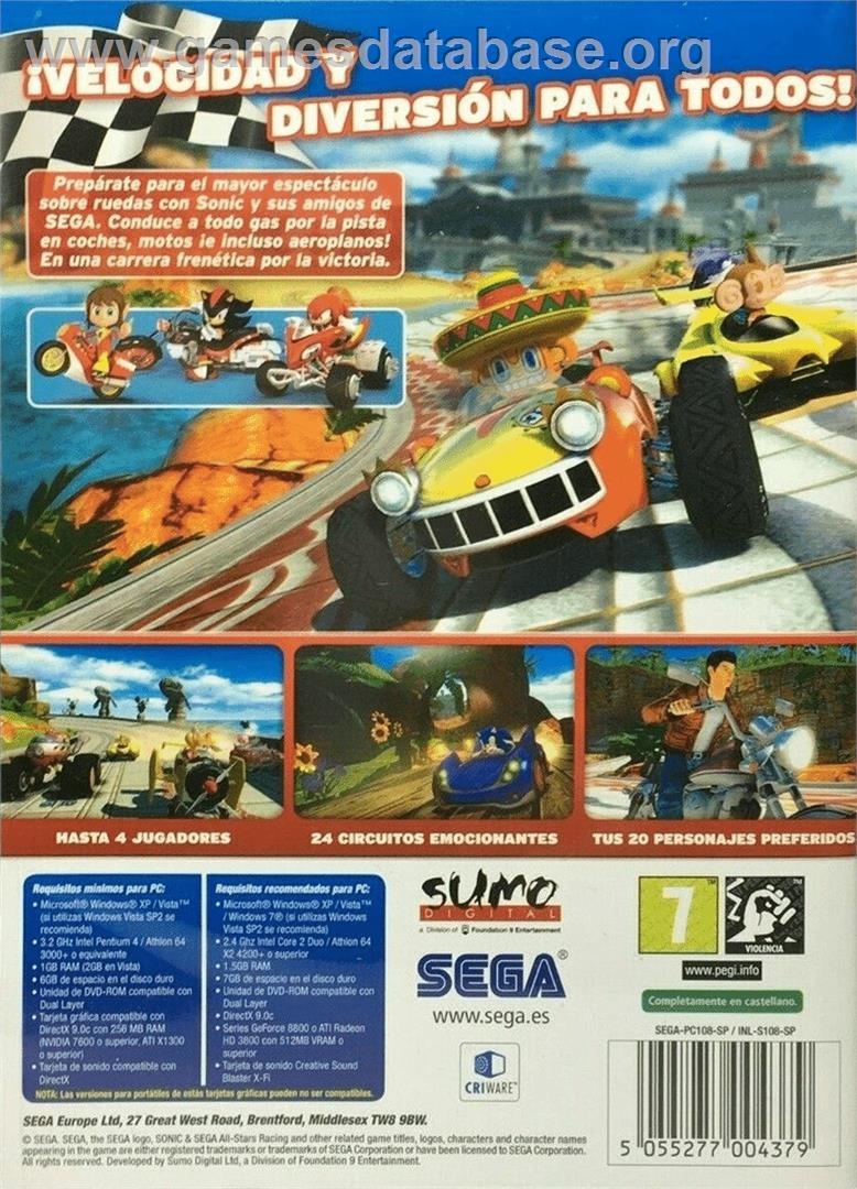 Sonic & SEGA All-Stars Racing - Microsoft Windows - Artwork - Box Back