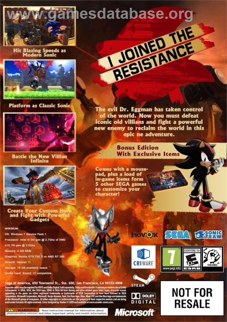 Sonic Forces - Microsoft Windows - Artwork - Box Back