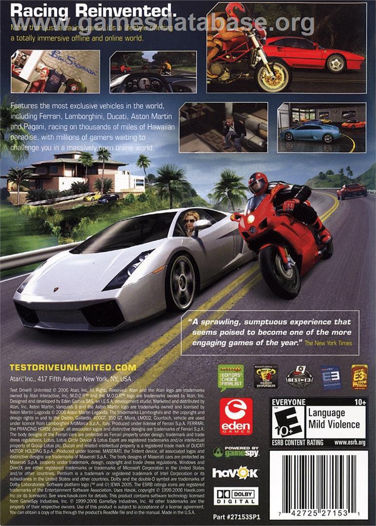 Test Drive Unlimited 2 - Microsoft Windows - Artwork - Box Back