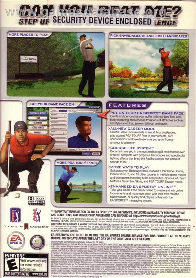 Tiger Woods PGA Tour 2004 - Microsoft Windows - Artwork - Box Back