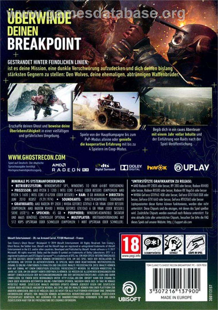 Tom Clancy's Ghost Recon - Breakpoint - Microsoft Windows - Artwork - Box Back