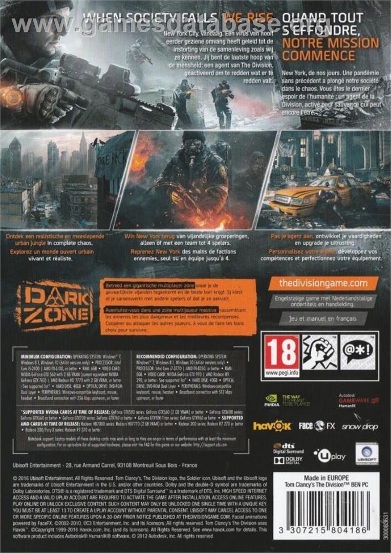 Tom Clancy's The Division - Microsoft Windows - Artwork - Box Back