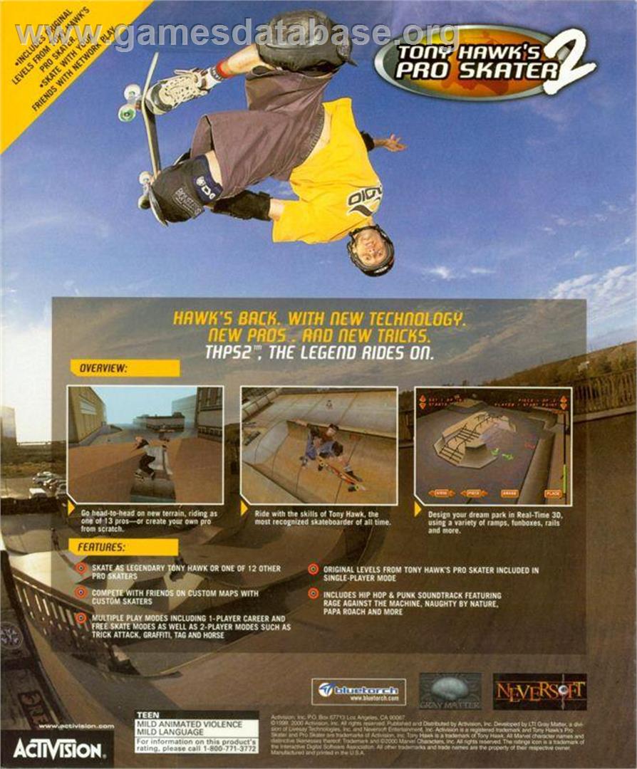 Tony Hawk's Pro Skater 2 - Microsoft Windows - Artwork - Box Back