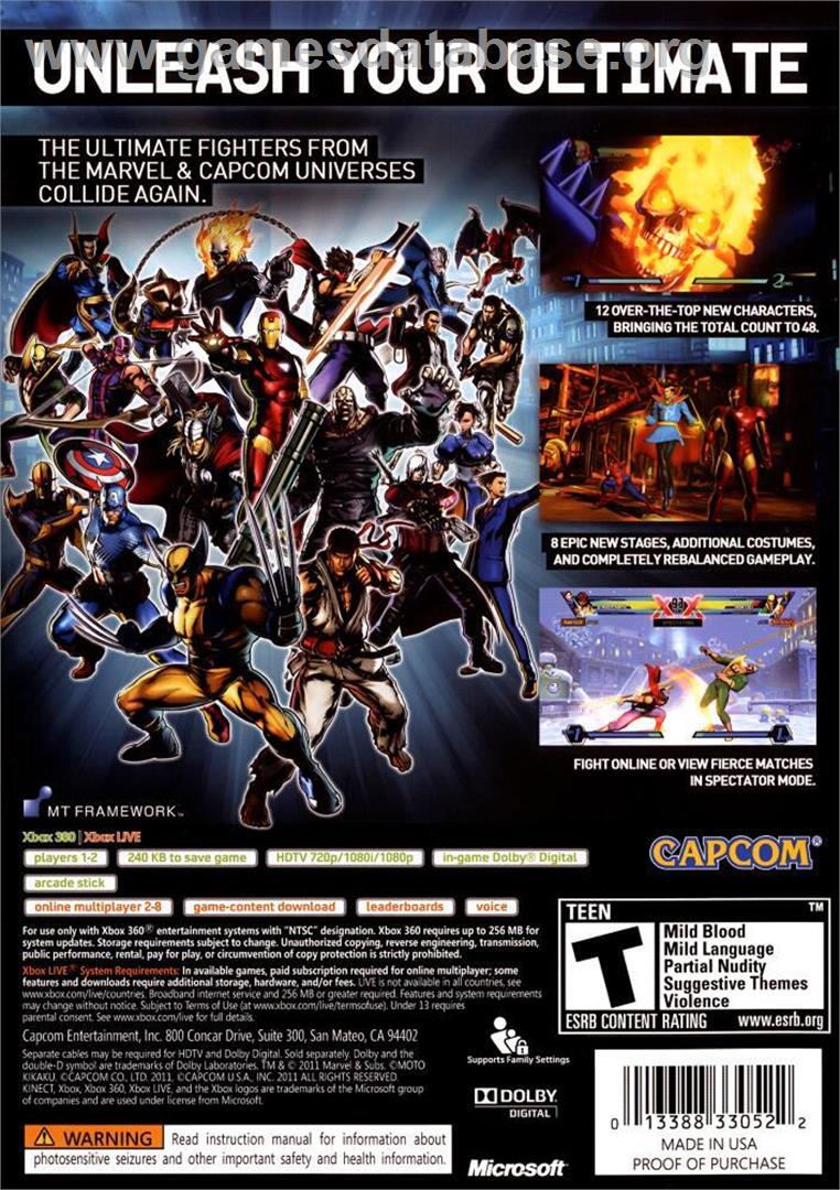 Ultimate Marvel vs Capcom 3 - Microsoft Windows - Artwork - Box Back