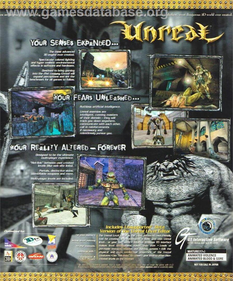 Unreal - Microsoft Windows - Artwork - Box Back