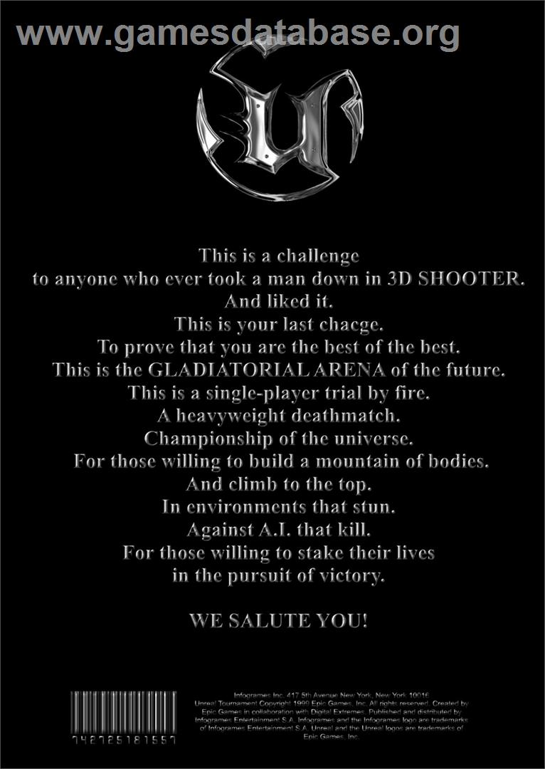 Unreal Tournament - Microsoft Windows - Artwork - Box Back