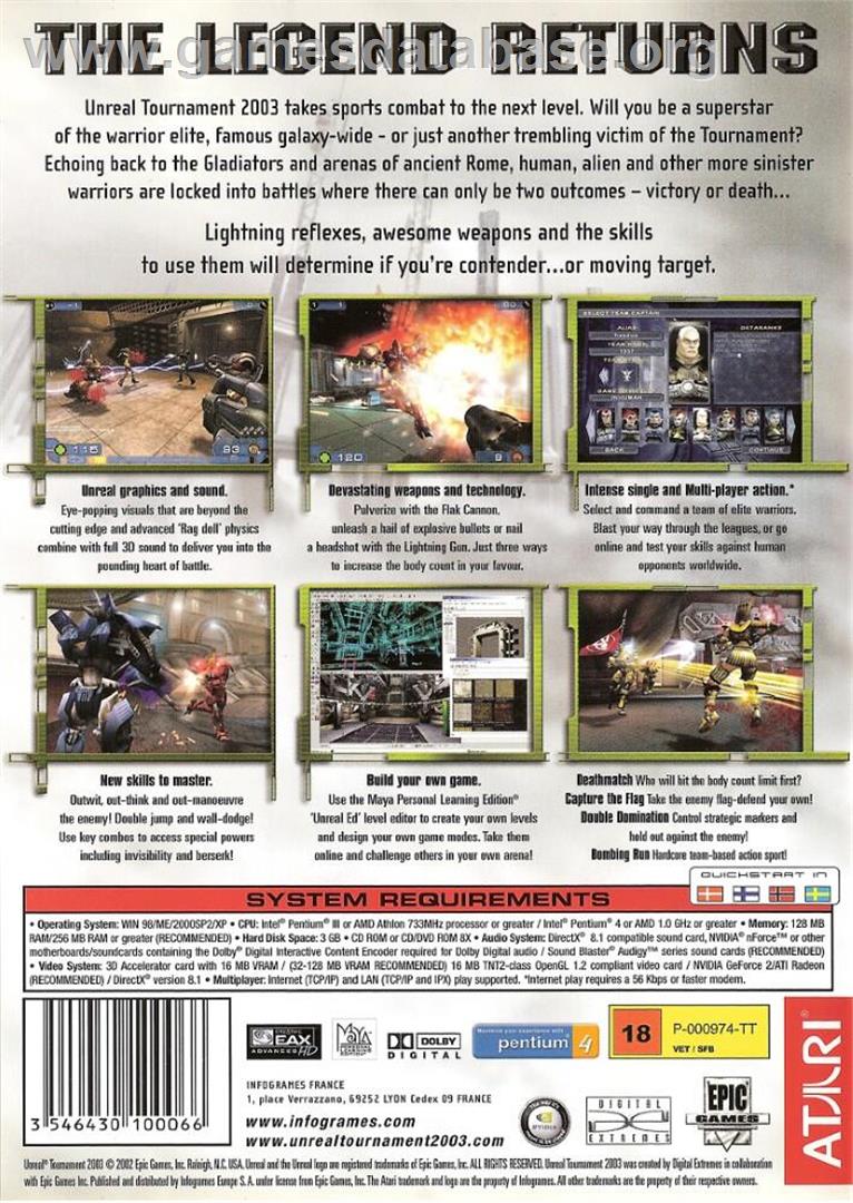 Unreal Tournament 2003 - Microsoft Windows - Artwork - Box Back