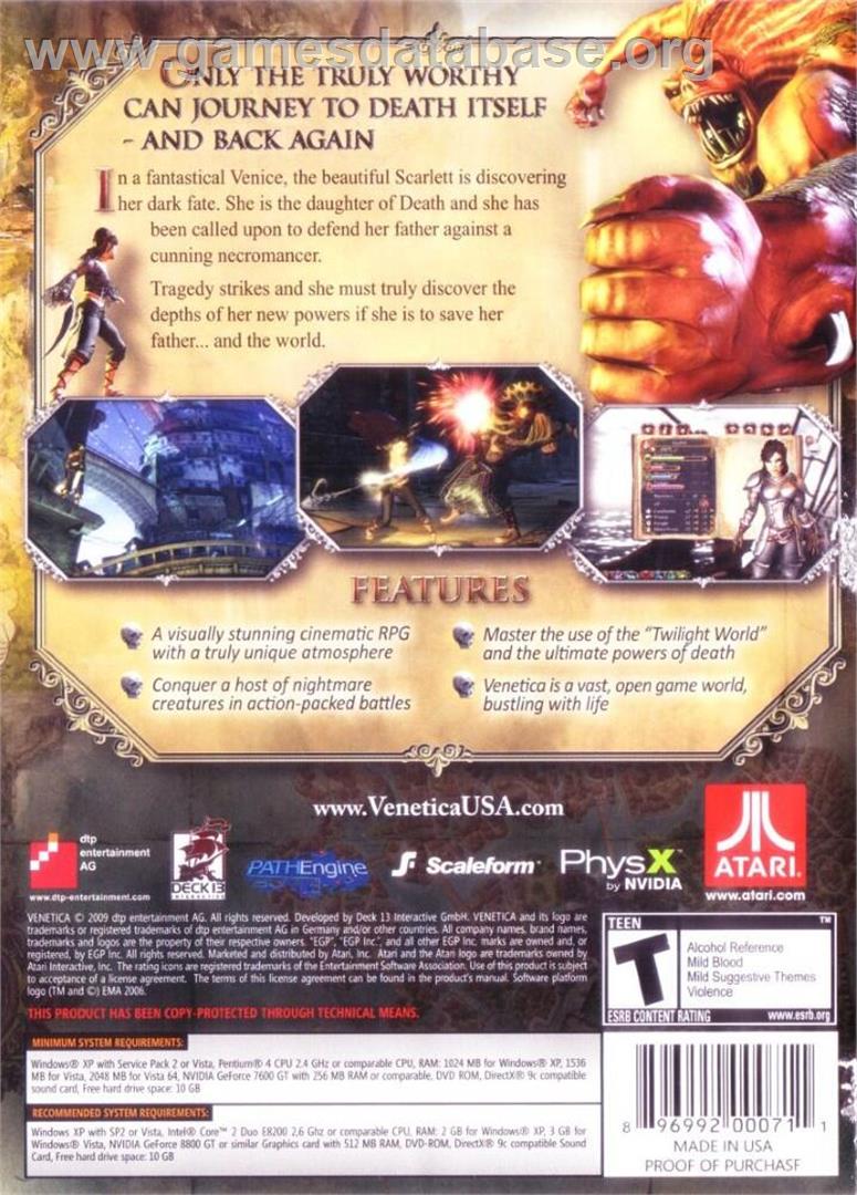 Venetica - Microsoft Windows - Artwork - Box Back