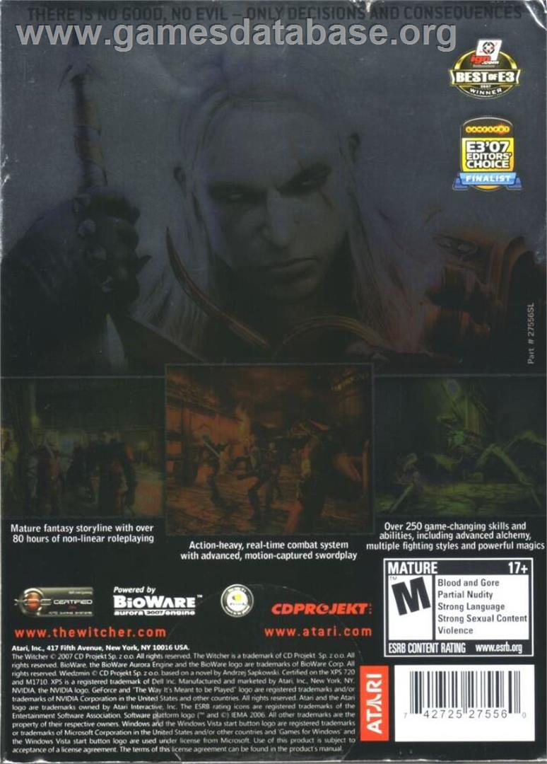 Witcher (Platinum Edition), The - Microsoft Windows - Artwork - Box Back