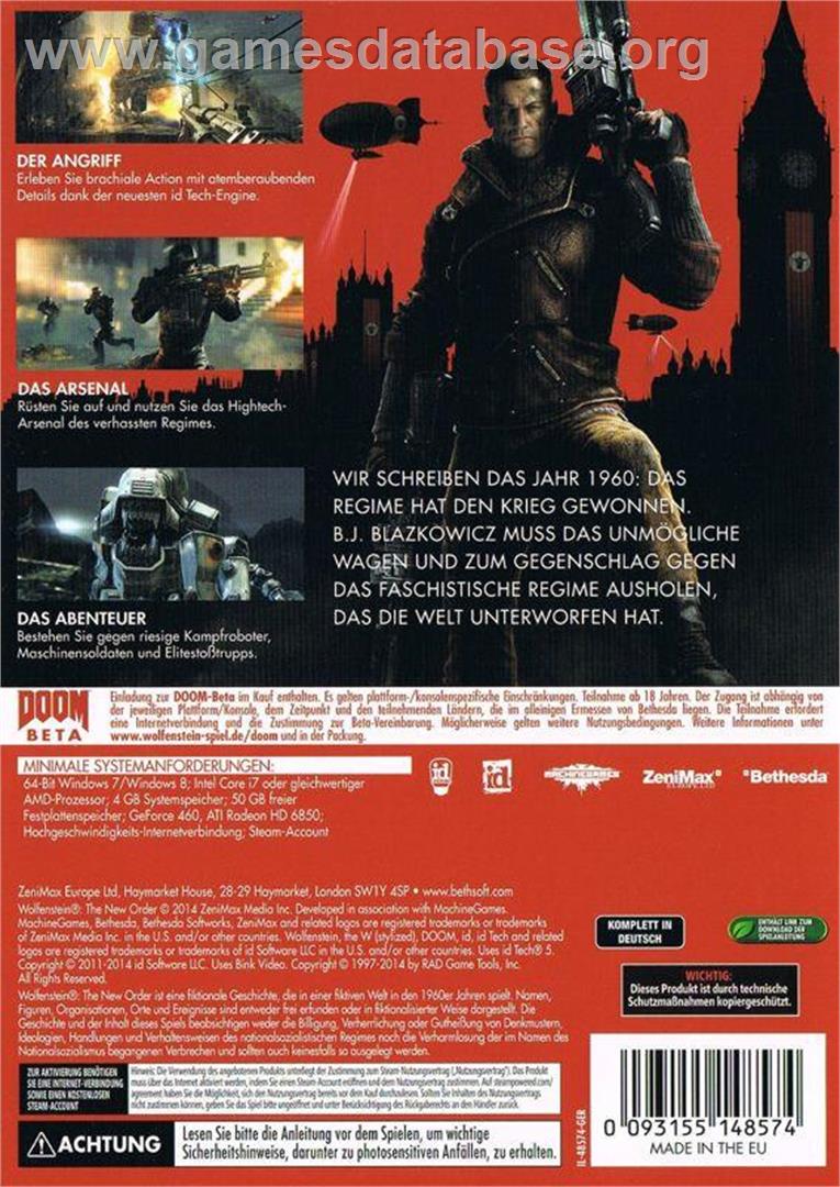 Wolfenstein - The New Order (Occupied Edition) - Microsoft Windows - Artwork - Box Back