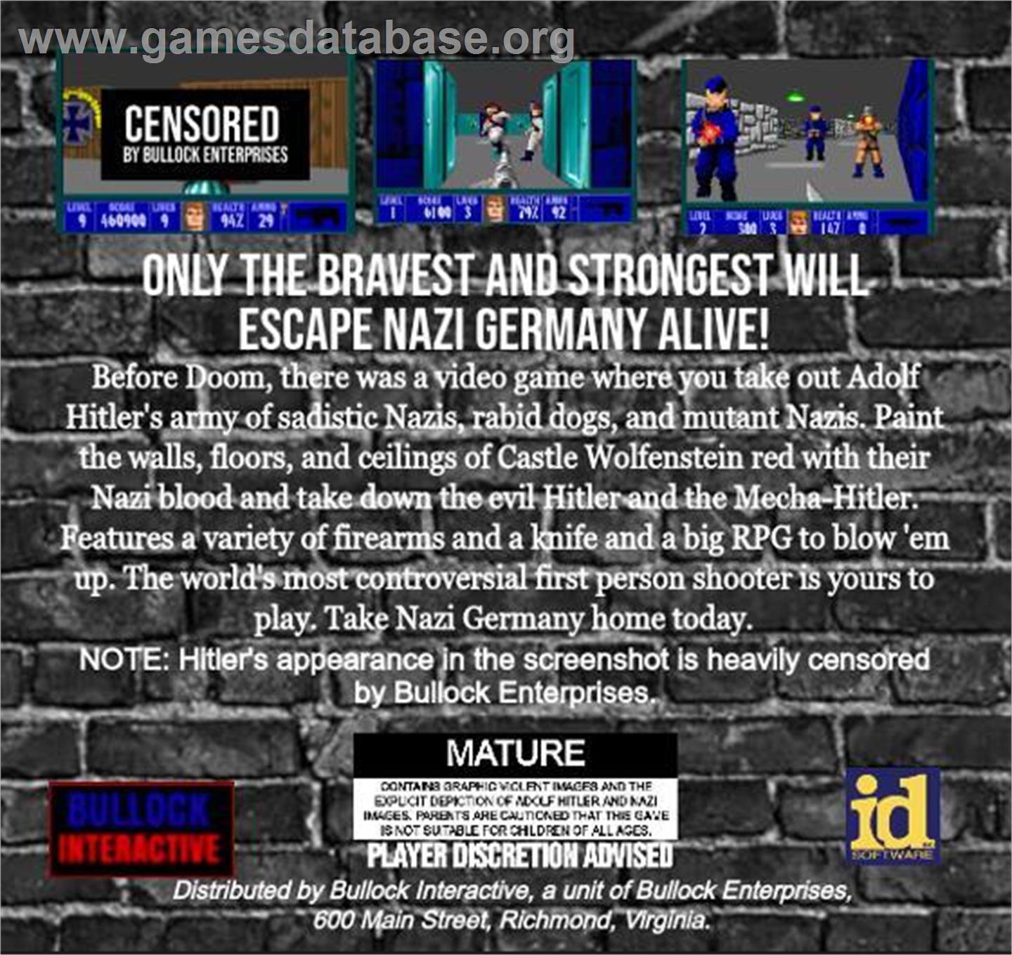 Wolfenstein 3d - Microsoft Windows - Artwork - Box Back