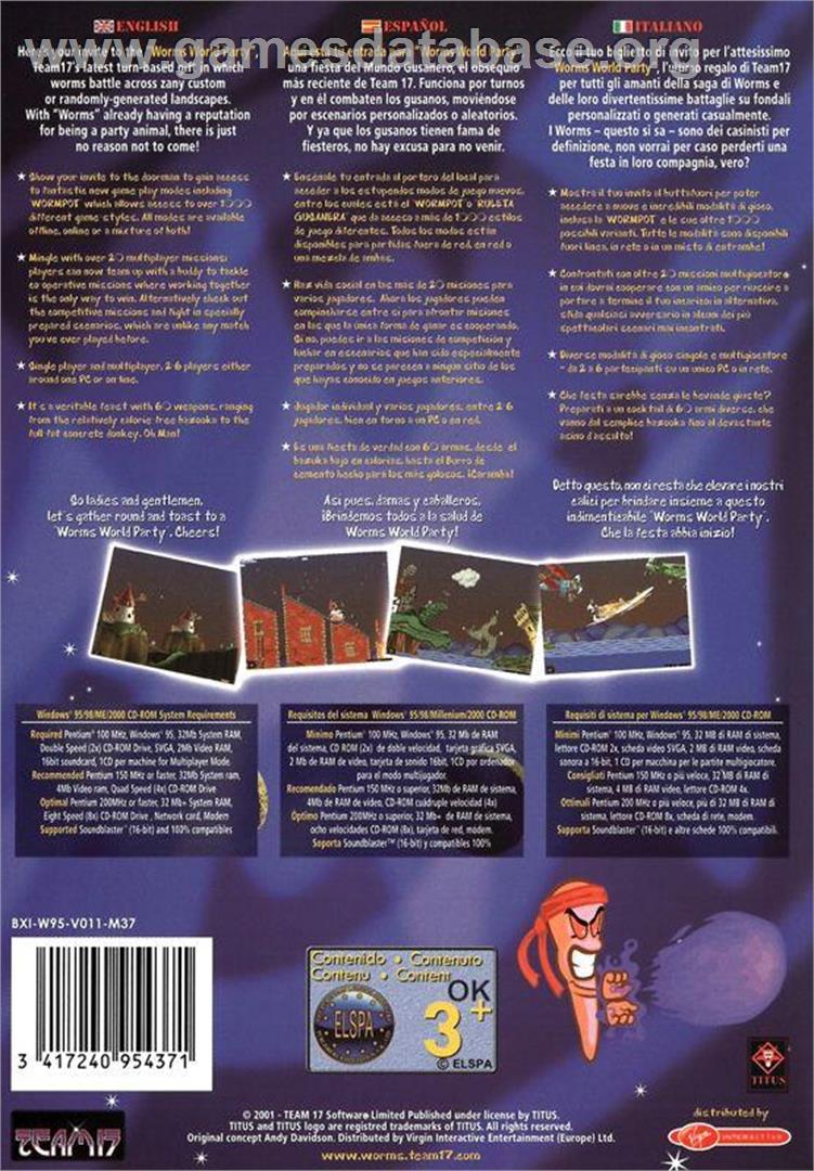 Worms World Party - Microsoft Windows - Artwork - Box Back