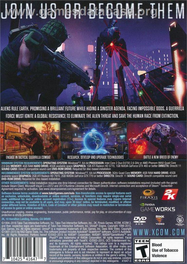 XCOM 2 - Microsoft Windows - Artwork - Box Back