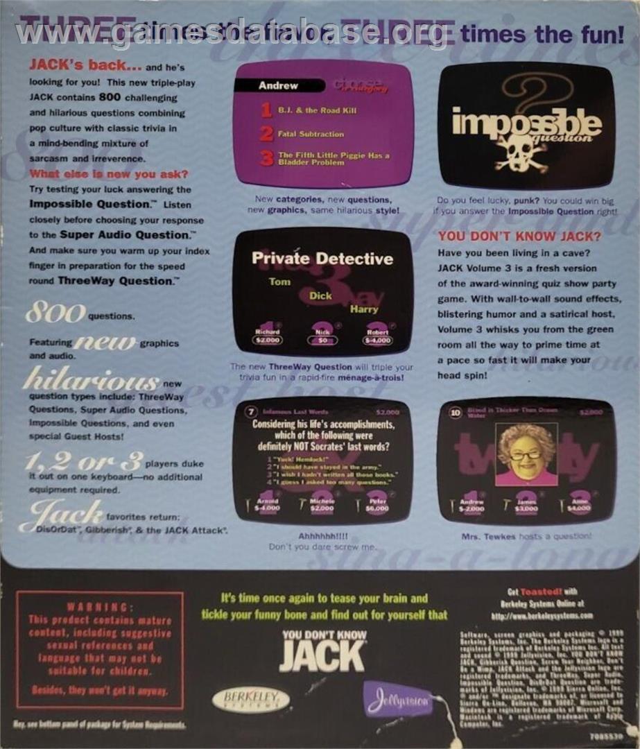You Don't Know Jack - Volume 3 - Microsoft Windows - Artwork - Box Back