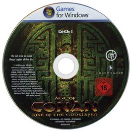 Cartridge artwork for Age of Conan - Rise of the Godslayer on the Microsoft Windows.