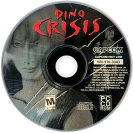 Cartridge artwork for Dino Crisis on the Microsoft Windows.