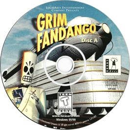 Cartridge artwork for Grim Fandango on the Microsoft Windows.