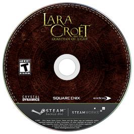 Cartridge artwork for Lara Croft and the Guardian of Light on the Microsoft Windows.