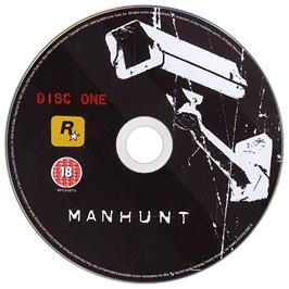 Cartridge artwork for Manhunt on the Microsoft Windows.