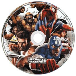 Cartridge artwork for Marvel Ultimate Alliance on the Microsoft Windows.
