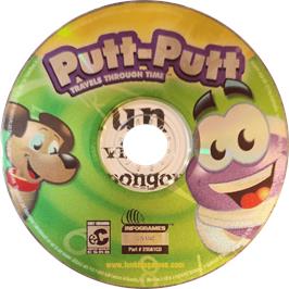 Cartridge artwork for Putt-Putt Travels Through Time on the Microsoft Windows.
