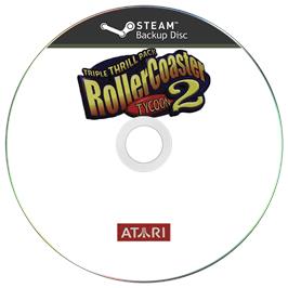 Cartridge artwork for RollerCoaster Tycoon 2 on the Microsoft Windows.