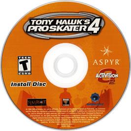 Cartridge artwork for Tony Hawk's Pro Skater 4 on the Microsoft Windows.