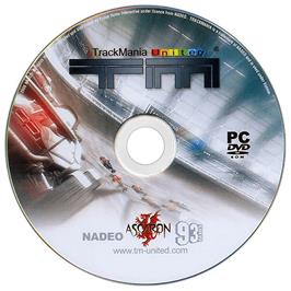 Cartridge artwork for TrackMania United (Friends Edition) on the Microsoft Windows.