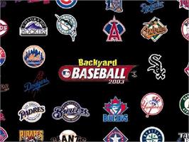 Title screen of Backyard Baseball 2003 on the Microsoft Windows.