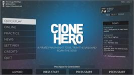 Title screen of Clone Hero on the Microsoft Windows.